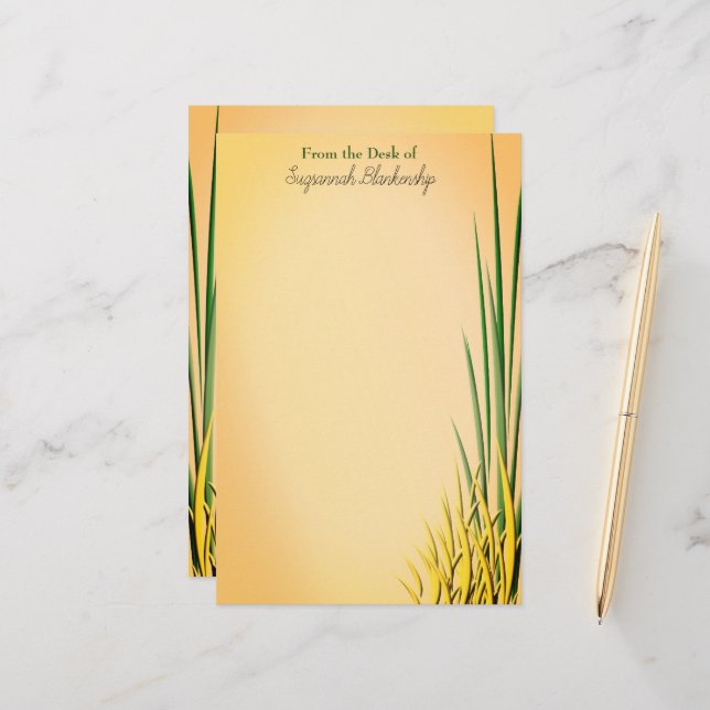 Colourful Grass Border Custom Name Stationery (Front/Back In Situ)