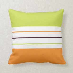 Colourful Green and Orange Stripes Throw Pillow