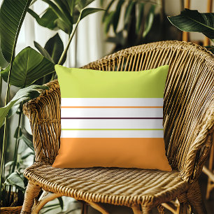 Colourful Green and Orange Stripes Throw Pillow