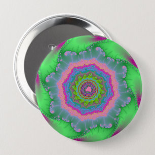 Colourful Green and Peach Fractal 4 Inch Round Button