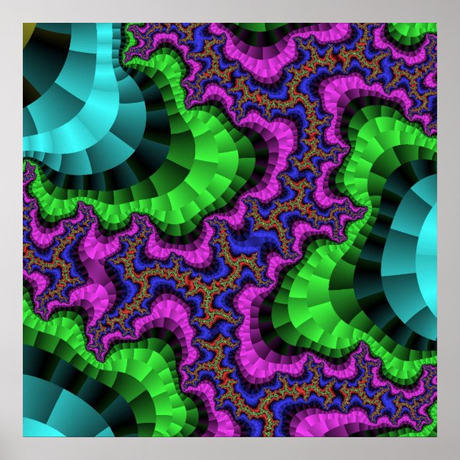 Colourful Green and Purple Fractal Poster (Front)