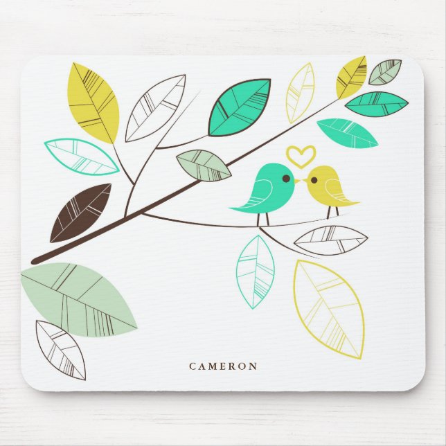 Colourful Green and Yellow Lovebirds Personalized Mouse Pad (Front)