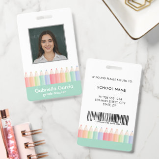 Colourful Green Barcode Teacher Photo ID Badge