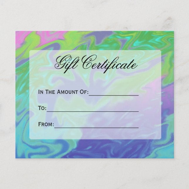 Colourful Green Blue Gift Certificate (Front)