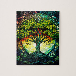 Colourful Green Celtic Tree of Life Jigsaw Puzzle