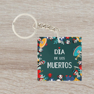 Colourful Green Dia de los Muertos Circle of Life Keychain