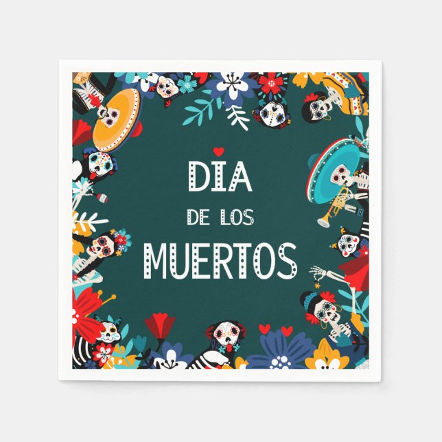 Colourful Green Dia de los Muertos Circle of Life Napkin (Front)