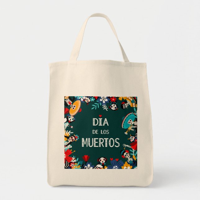 Colourful Green Dia de los Muertos Circle of Life Tote Bag (Front)