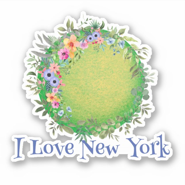 Colourful Green Earth I Love New York Sticker (Front)