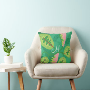 Colourful Green Foliage on Green Background Throw Pillow