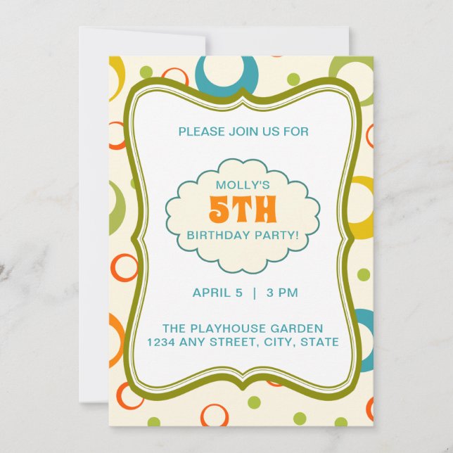 Colourful Green Frame Pattern Birthday Invitation (Front)