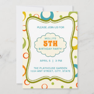 Colourful Green Frame Pattern Birthday Invitation