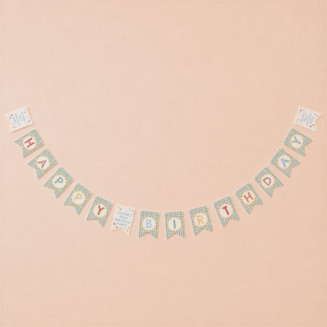 Colourful Green Gingham 1st Birthday Bunting Flags (Creator Uploaded)