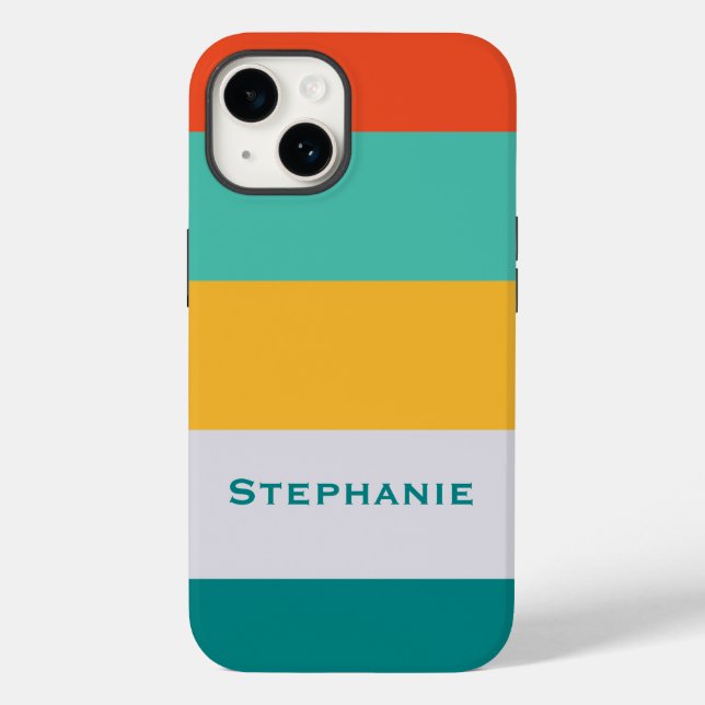Colourful Green Grey Orange Abstract Stripes Name Case-Mate iPhone Case (Back)