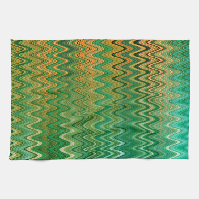 Colourful Green Orange Zigzag Pattern Kitchen Towel (Horizontal)