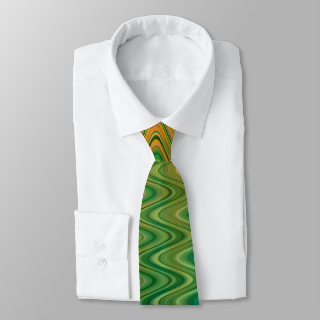Colourful Green Orange Zigzag Pattern Tie (Tied)