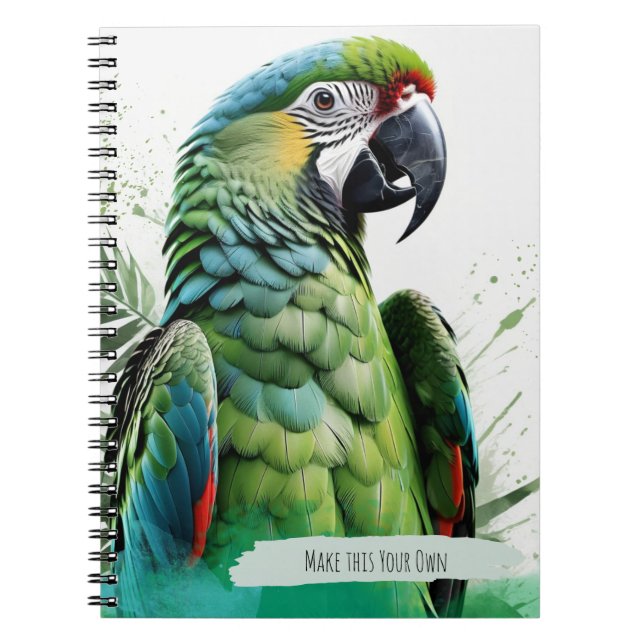 Colourful Green Parrot Modern Notebook (Front)