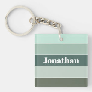 Colourful Green Personalized Colour Stripes Keychain