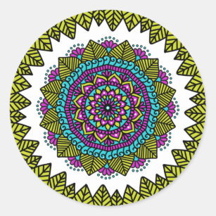 Colourful Green Pink Floral Mandala Classic Round Sticker
