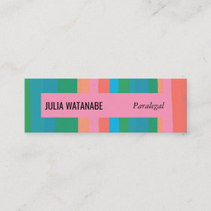 Colourful Green Pink Minimalist Stripes Handmade Mini Business Card