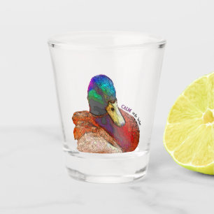 Colourful Green PopArt Mallard Digital Design Shot Glass