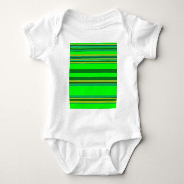 Colourful Green Stripe Customized Designer Pattern Baby Bodysuit (Front)