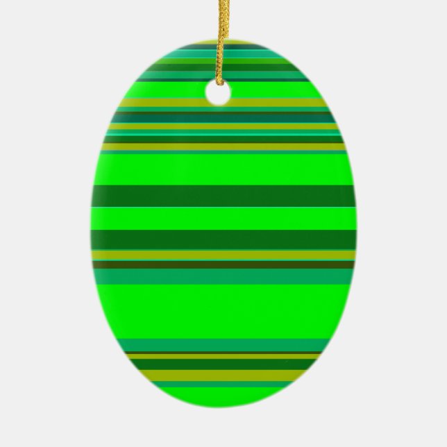 Colourful Green Stripe Customized Designer Pattern Ceramic Ornament (Front)