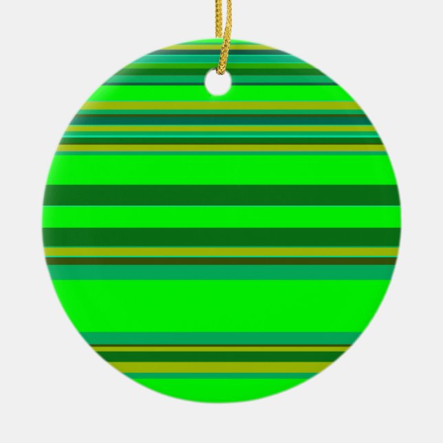 Colourful Green Stripe Customized Designer Pattern Ceramic Ornament (Front)