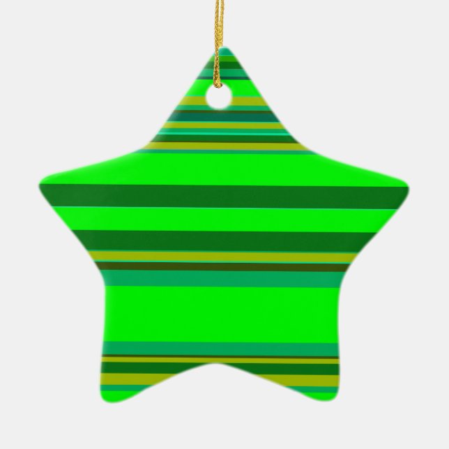 Colourful Green Stripe Customized Designer Pattern Ceramic Ornament (Front)