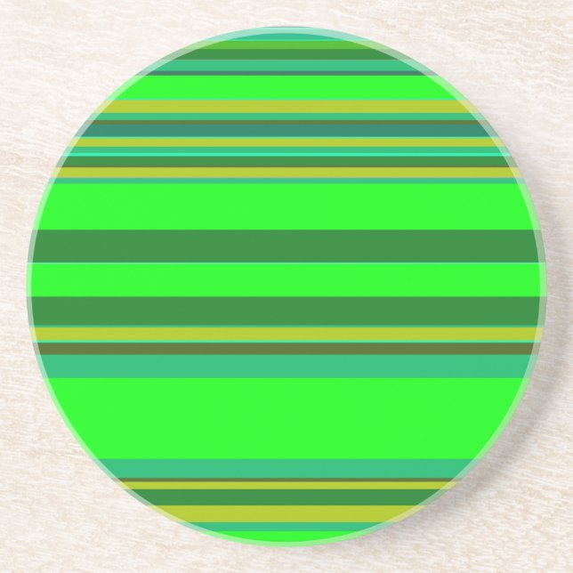 Colourful Green Stripe Customized Designer Pattern Coaster (Front)
