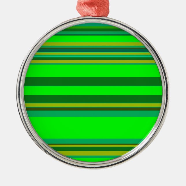 Colourful Green Stripe Customized Designer Pattern Metal Ornament (Front)