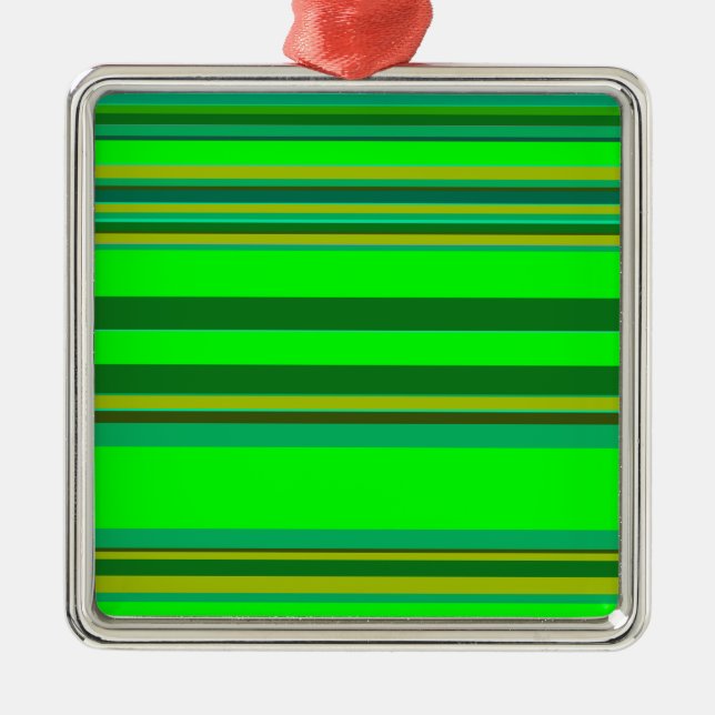 Colourful Green Stripe Customized Designer Pattern Metal Ornament (Front)