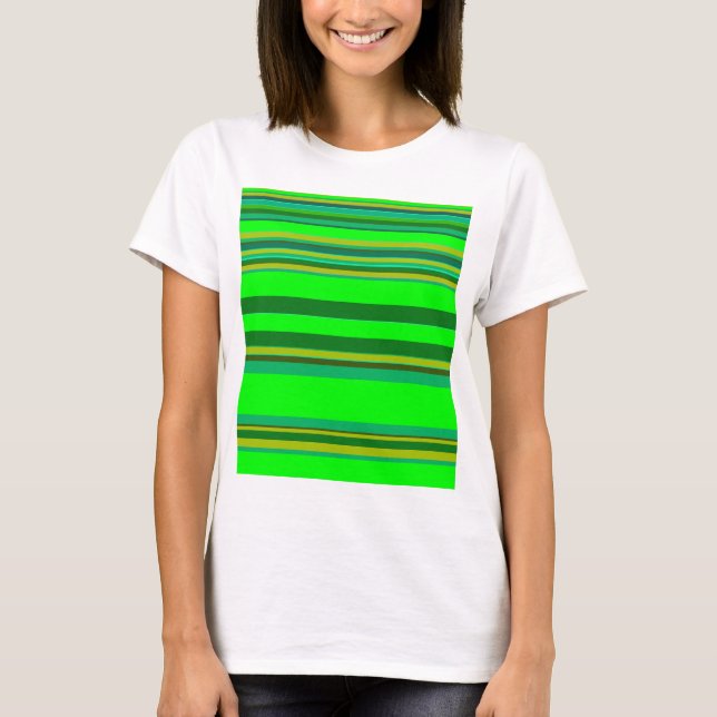 Colourful Green Stripe Customized Designer Pattern T-Shirt (Front)