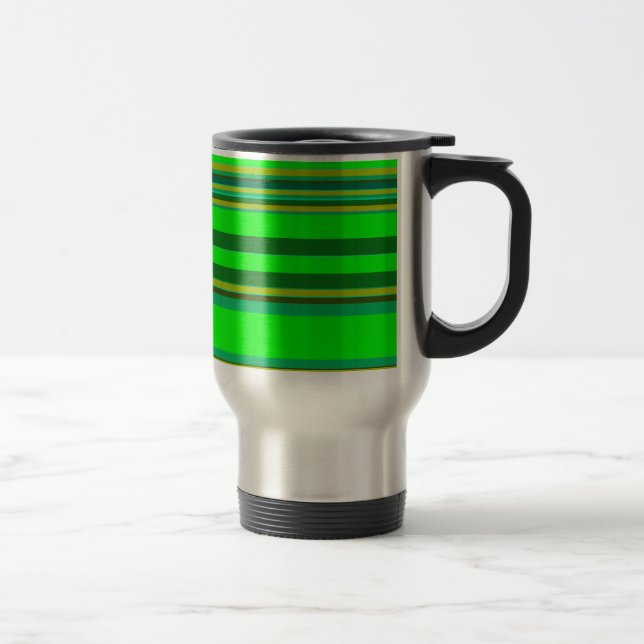 Colourful Green Stripe Customized Designer Pattern Travel Mug (Right)
