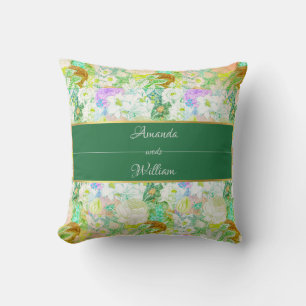 Colourful green Vintage Floral Throw Pillow