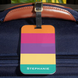Colourful Green Yellow Purple Abstract Stripes Nam Luggage Tag