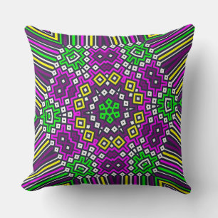 Colourful Green Yellow Purple Mandala Throw Pillow