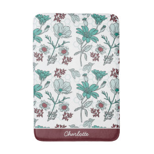Colourful greenery floral pattern personalized nam bath mat
