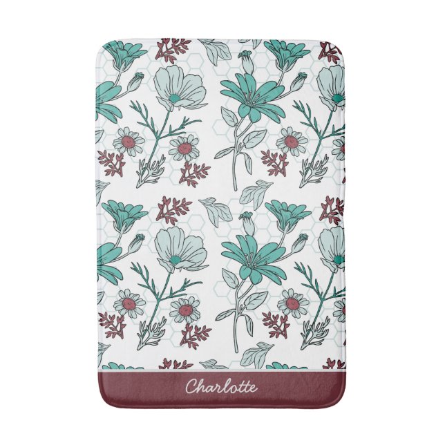 Colourful greenery floral pattern personalized nam bath mat (Front Vertical)