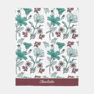 Colourful greenery floral pattern personalized nam fleece blanket