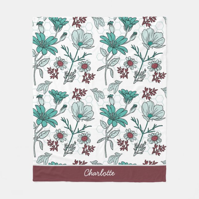 Colourful greenery floral pattern personalized nam fleece blanket (Front)