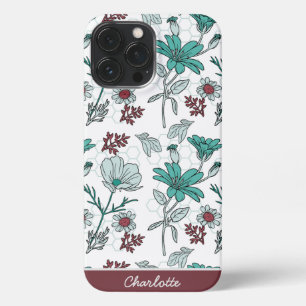Colourful greenery floral pattern personalized nam iPhone 13 pro max case