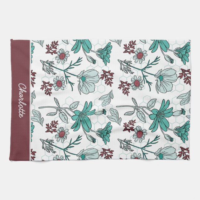 Colourful greenery floral pattern personalized nam kitchen towel (Horizontal)