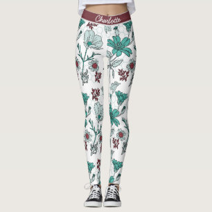 Colourful greenery floral pattern personalized nam leggings