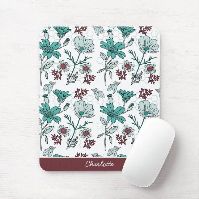 Colourful greenery floral pattern personalized nam mouse pad (With Mouse)