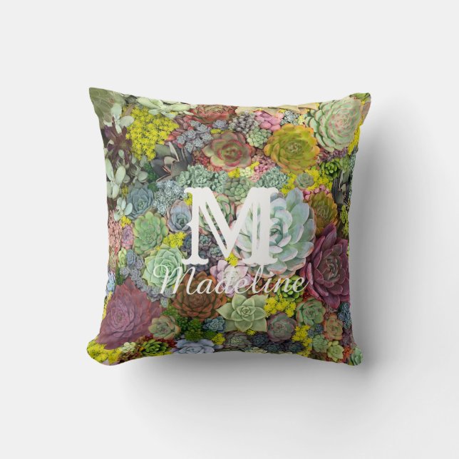 Colourful Greenery Succulents Throw Pillow (Front)