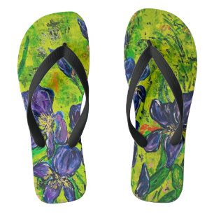 Colourful greens, blues & purples Irises Flip Flops