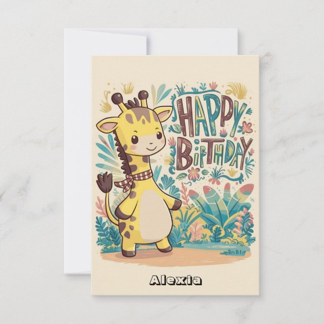 Colourful Greeting Giraffe Birthday Card (Front)