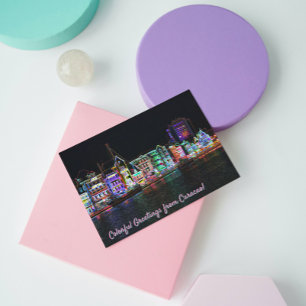 Colourful Greetings from Curacao! Neon Nights Postcard