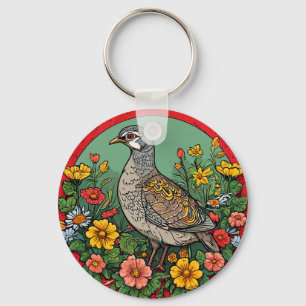 Colourful Grey partridge Bird Keychain